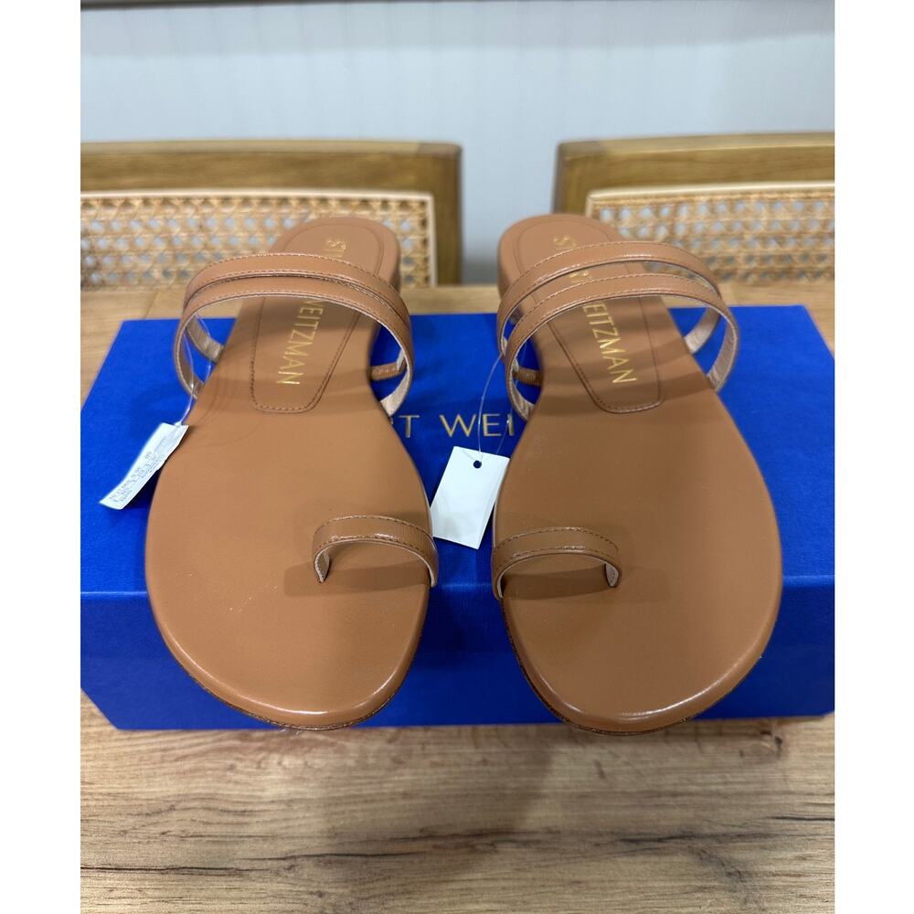 Stuart Weitzman Leonita Slide Sandal Tan Smooth Calf Leather Size 6 NIB Timeless - Picture 5 of 15